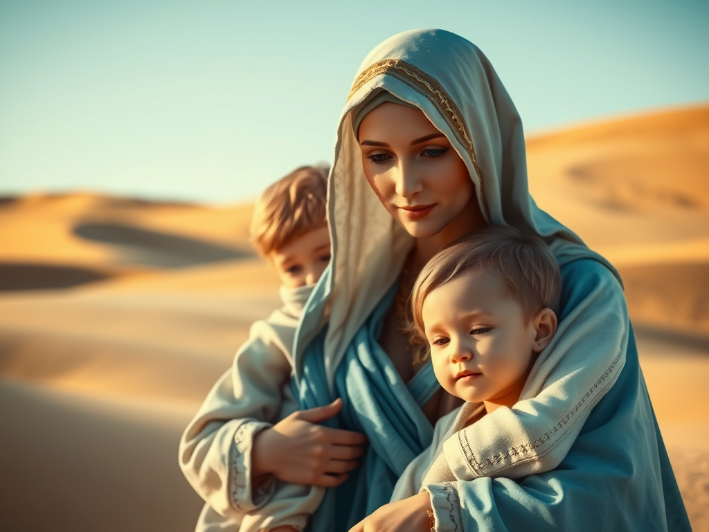 Blessed Virgin Mary in the desert with her children